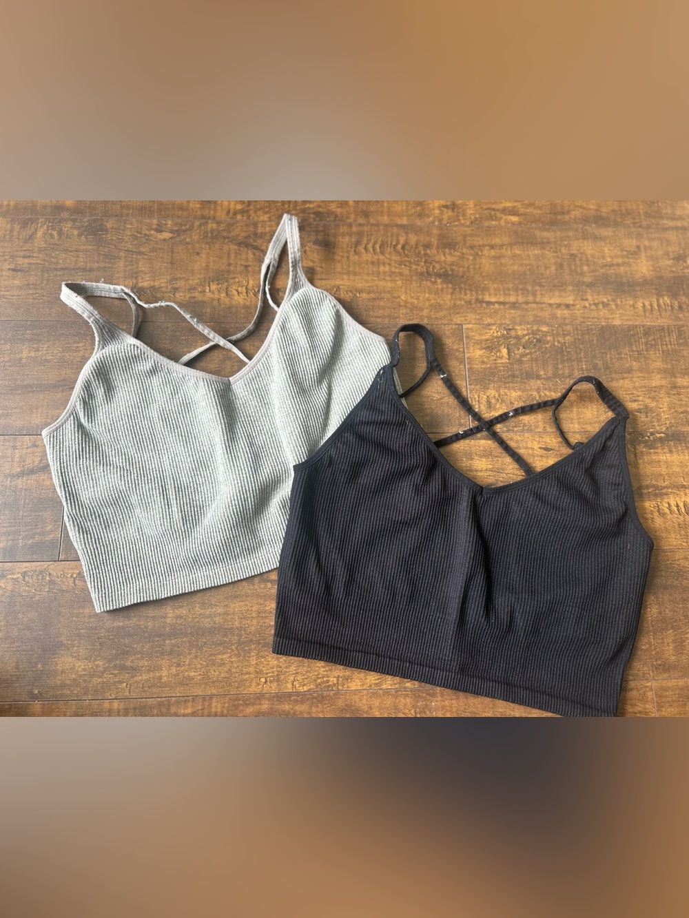 Lemon Ribbed Crossback Bralettes - Black & Gray